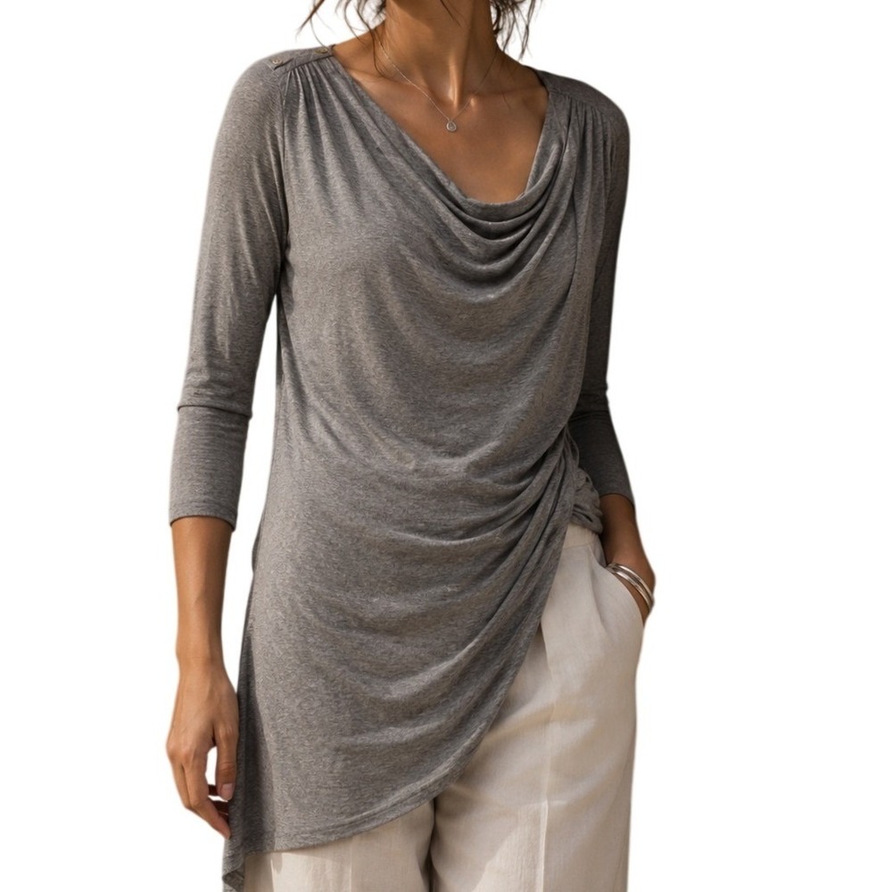 White House Black Market Gray Cowl Neck Tunic Top Shoulder Zipper Medium